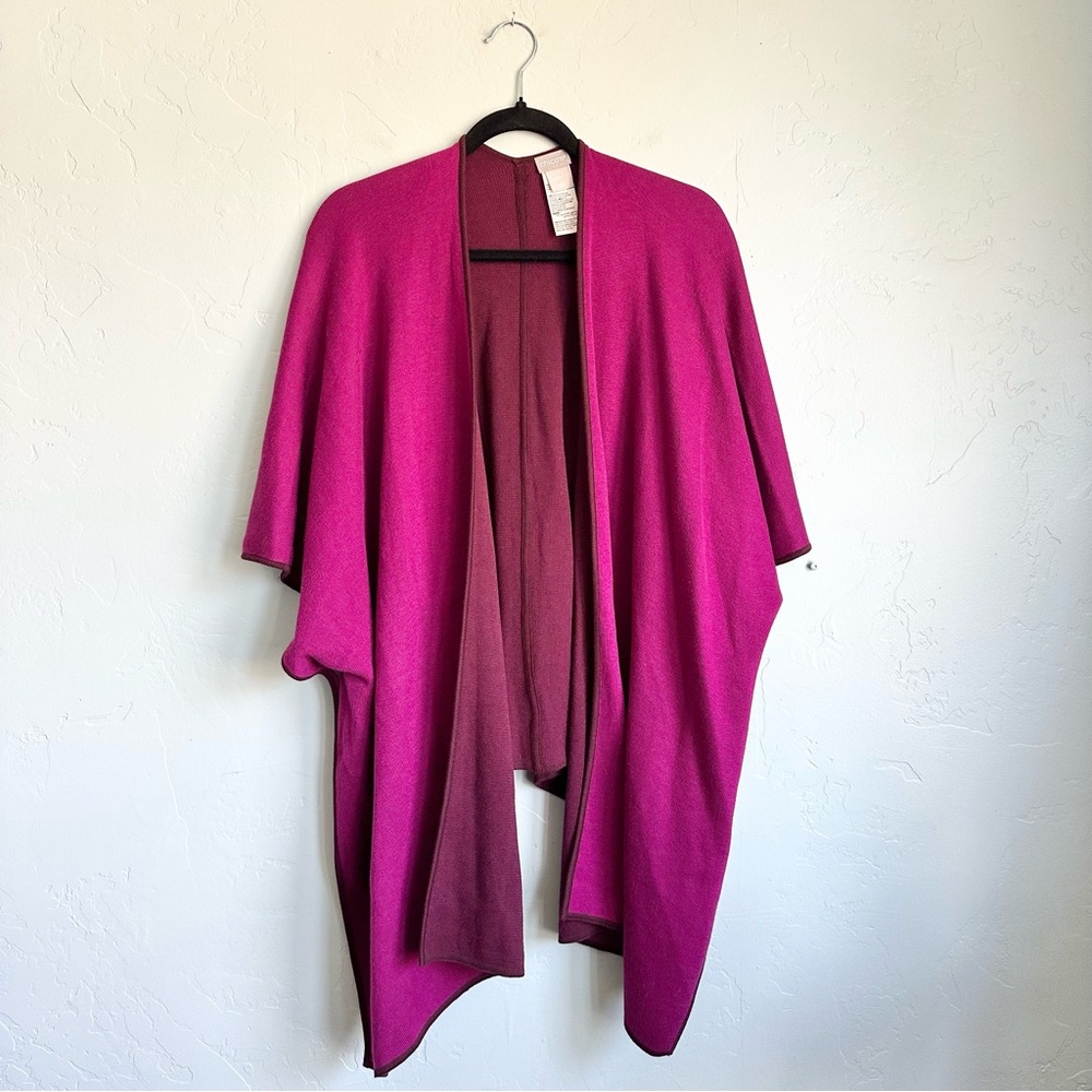 Chico's Women’s Fall Fuchsia Maroon Open Front Cardigan Poncho Sweater Size S/M